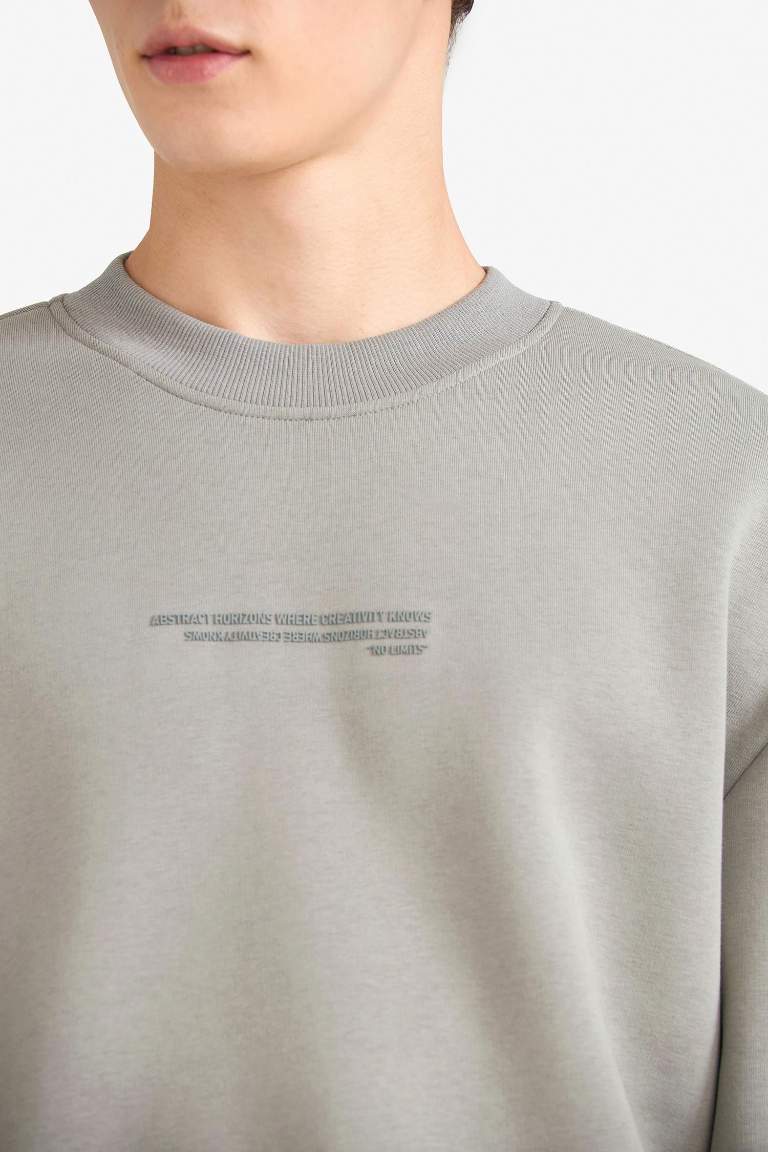 Boxy Fit Bisiklet Yaka Baskılı Sweatshirt