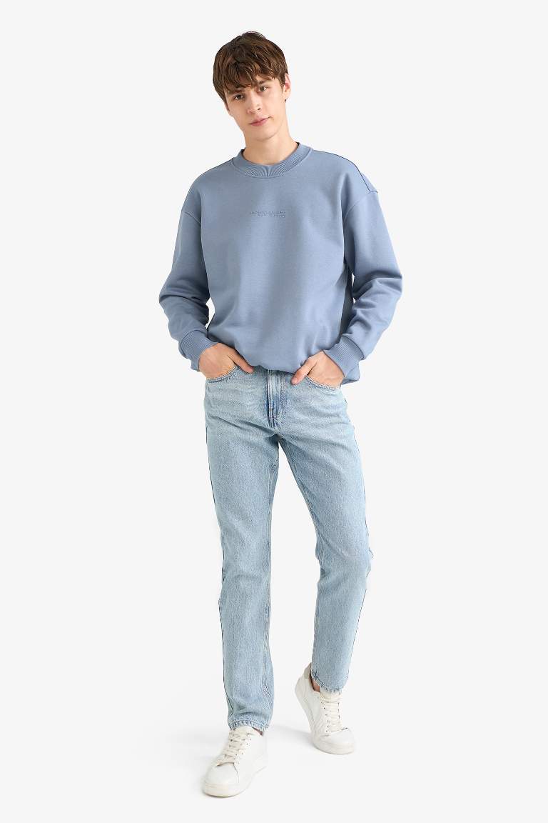 Boxy Fit Bisiklet Yaka Baskılı Sweatshirt