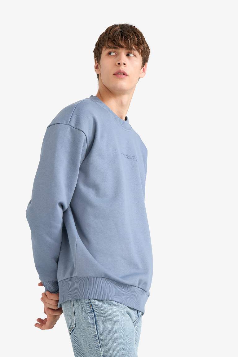 Boxy Fit Bisiklet Yaka Baskılı Sweatshirt