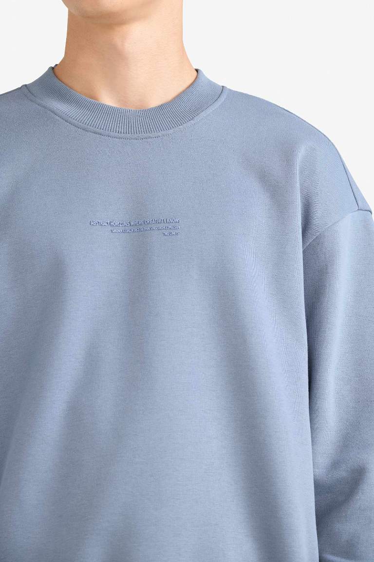 Boxy Fit Bisiklet Yaka Baskılı Sweatshirt