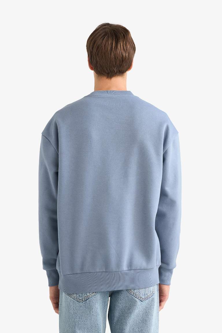 Boxy Fit Bisiklet Yaka Baskılı Sweatshirt
