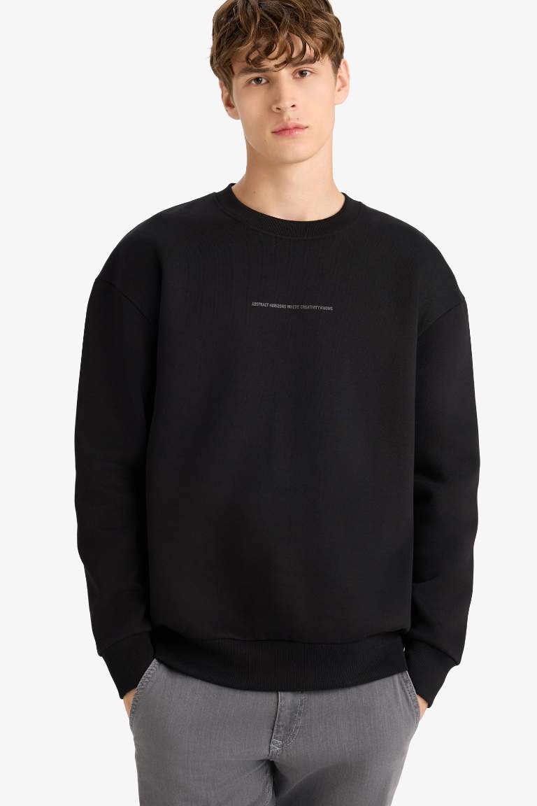 Boxy Fit Bisiklet Yaka Baskılı Sweatshirt