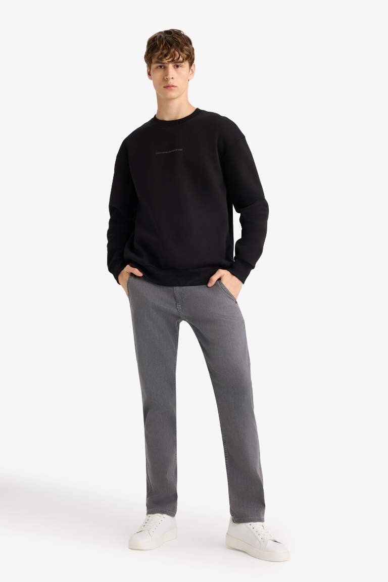 Boxy Fit Bisiklet Yaka Baskılı Sweatshirt