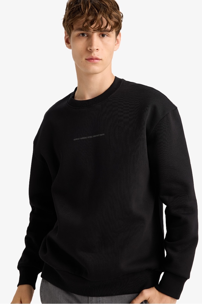 Boxy Fit Bisiklet Yaka Baskılı Sweatshirt
