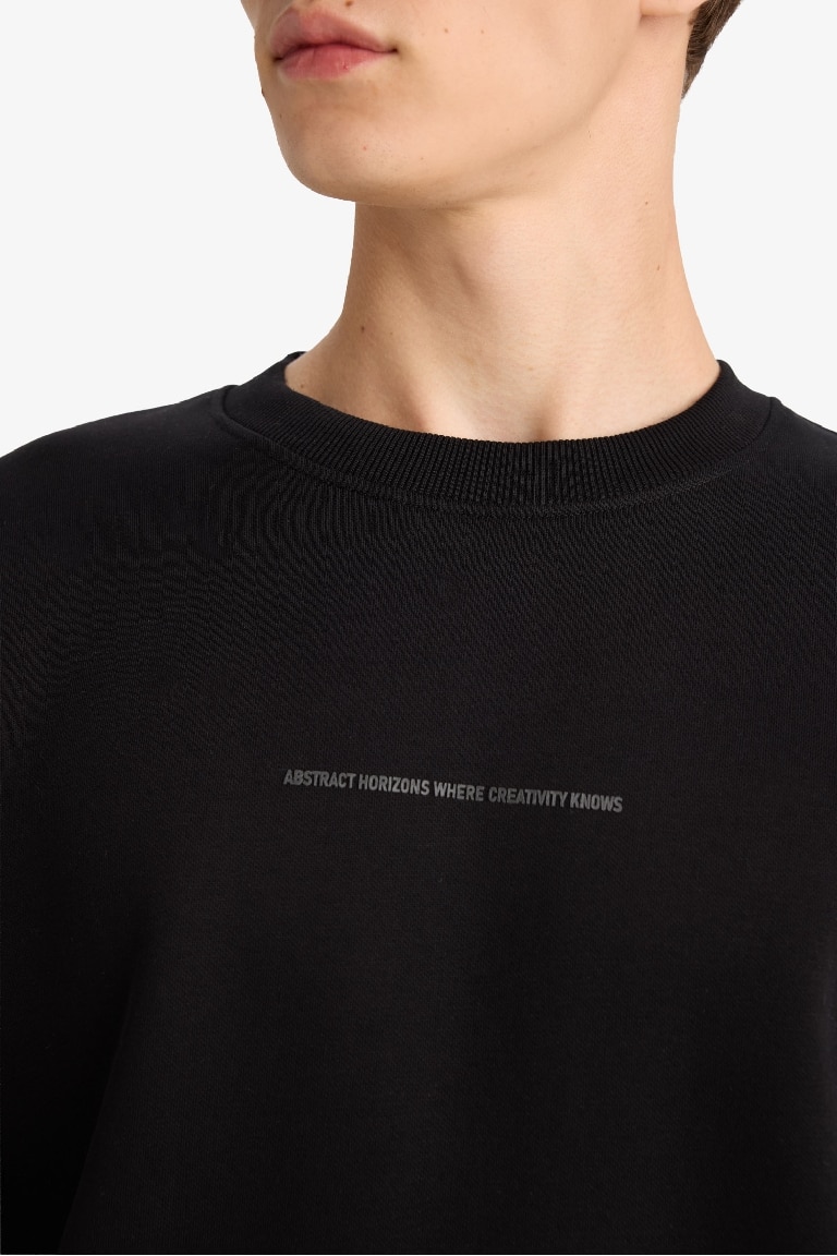 Boxy Fit Bisiklet Yaka Baskılı Sweatshirt