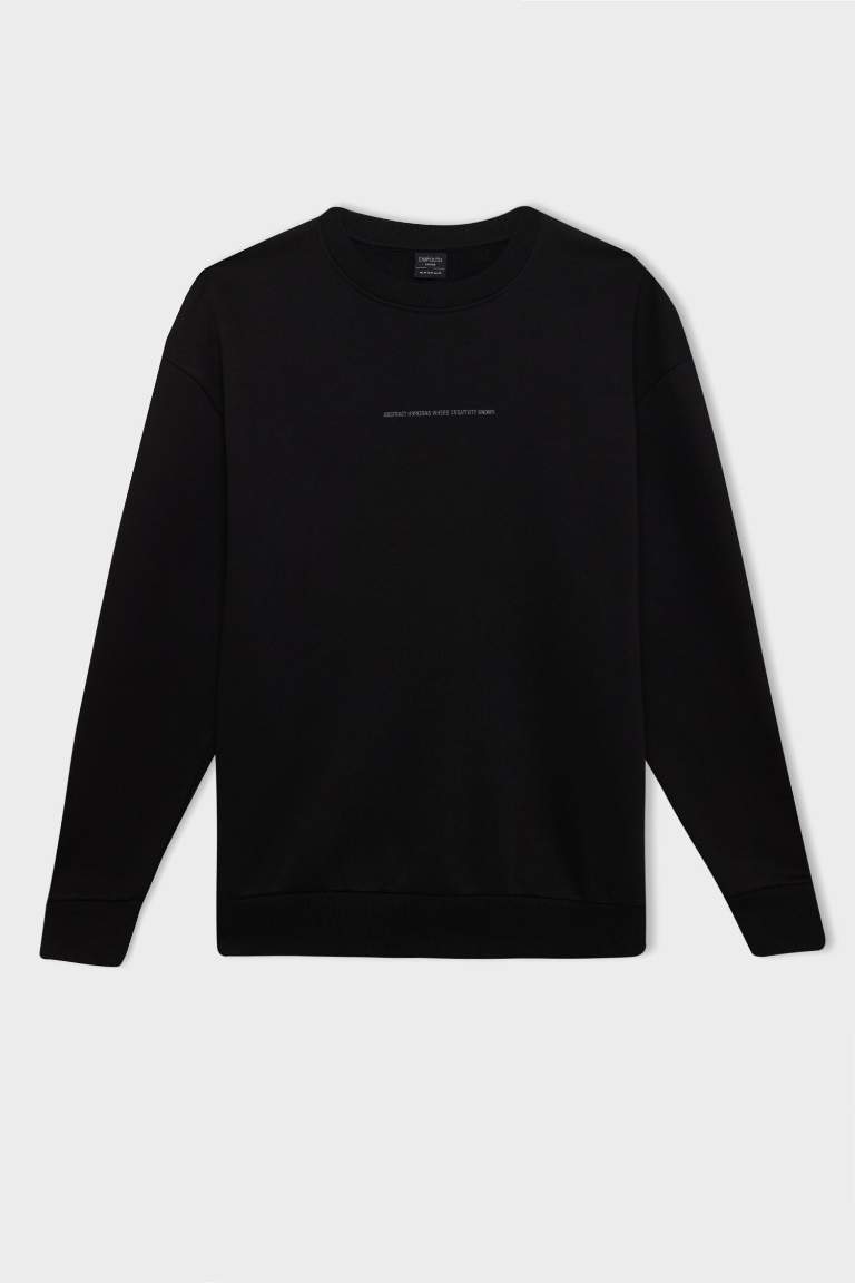 Boxy Fit Bisiklet Yaka Baskılı Sweatshirt