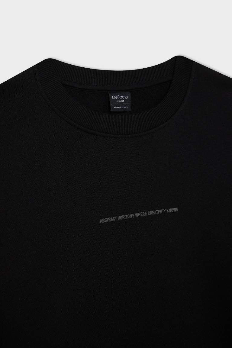 Boxy Fit Bisiklet Yaka Baskılı Sweatshirt