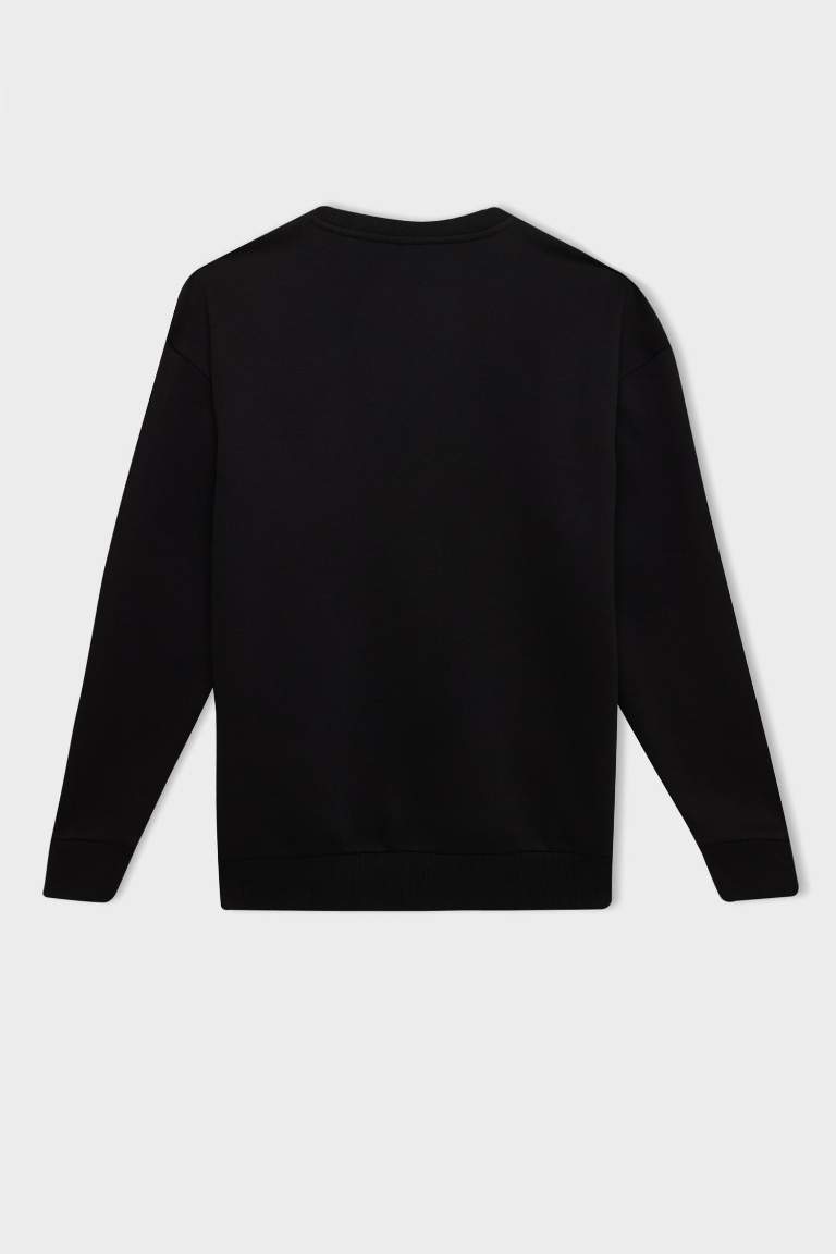Boxy Fit Bisiklet Yaka Baskılı Sweatshirt