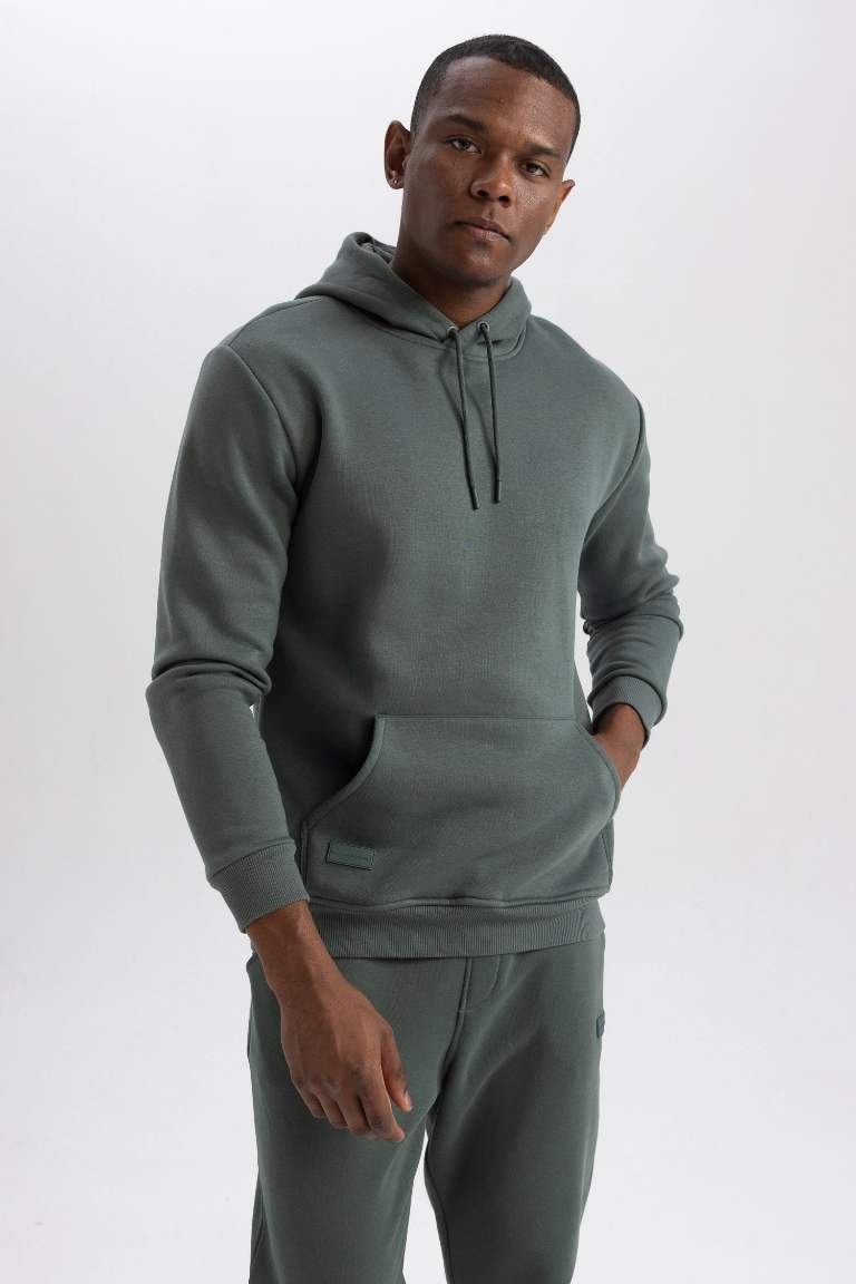 Regular Fit Kapüşonlu Kanguru Cepli İçi Yumuşak Tüylü Basic Düz Sweatshirt
