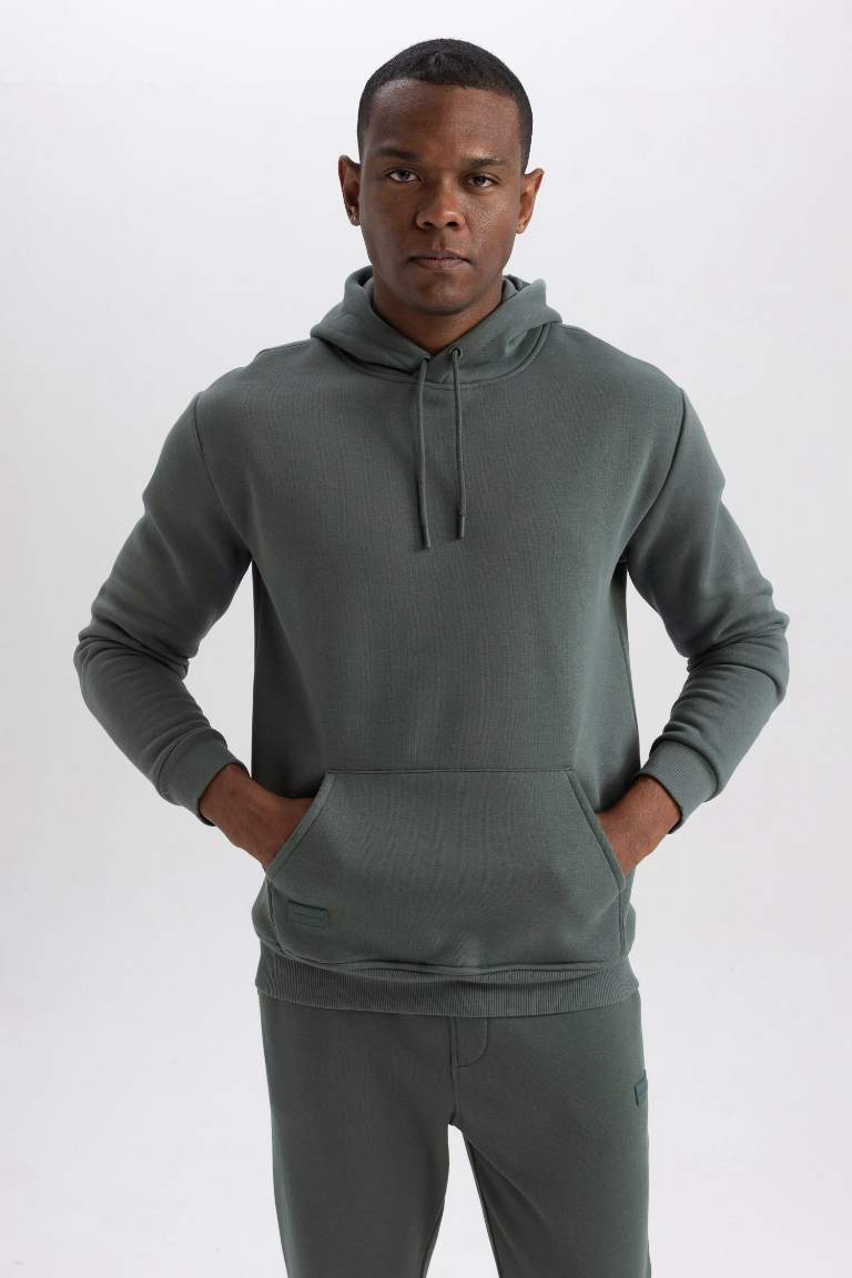 Regular Fit Kapüşonlu Kanguru Cepli İçi Yumuşak Tüylü Basic Düz Sweatshirt