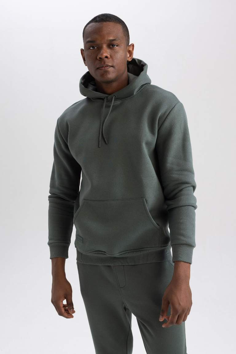 Regular Fit Kapüşonlu Kanguru Cepli İçi Yumuşak Tüylü Basic Düz Sweatshirt