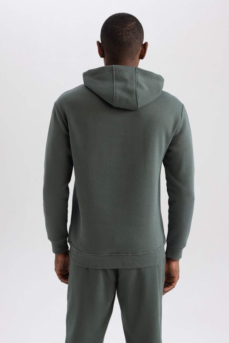 Regular Fit Kapüşonlu Kanguru Cepli İçi Yumuşak Tüylü Basic Düz Sweatshirt