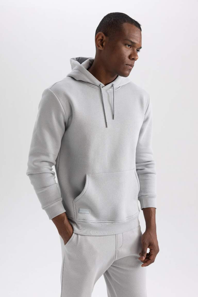 Regular Fit Kapüşonlu Kanguru Cepli İçi Yumuşak Tüylü Basic Düz Sweatshirt