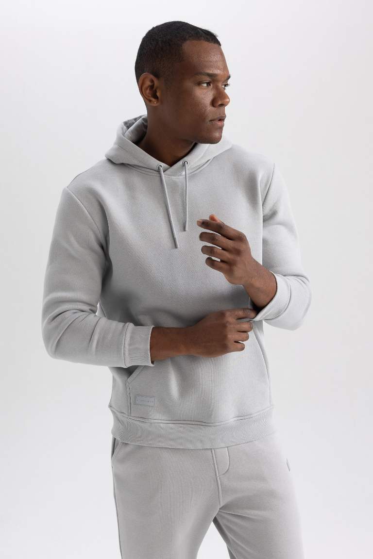 Regular Fit Kapüşonlu Kanguru Cepli İçi Yumuşak Tüylü Basic Düz Sweatshirt