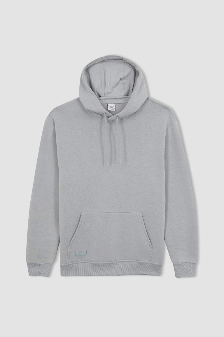 Regular Fit Kapüşonlu Kanguru Cepli İçi Yumuşak Tüylü Basic Düz Sweatshirt