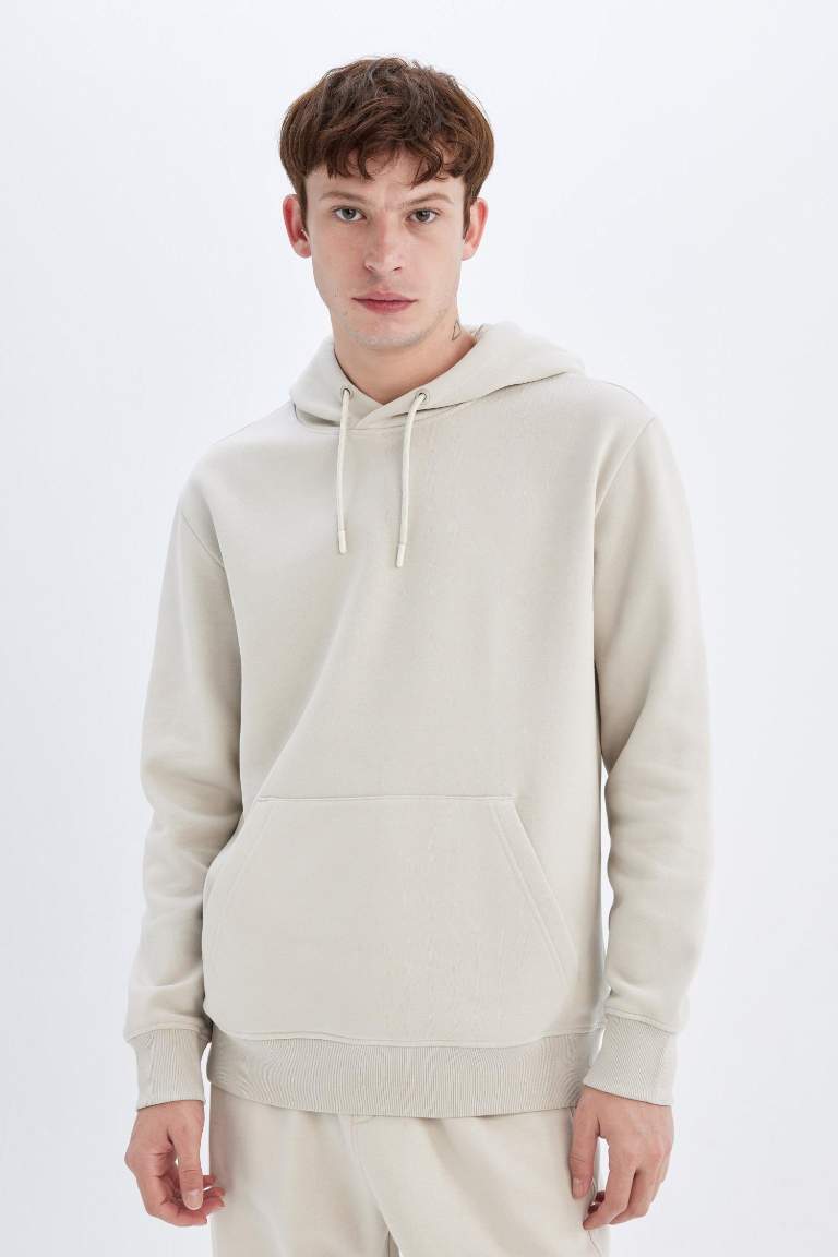 Regular Fit Hooded Soft Furry Basic Sweatshirt