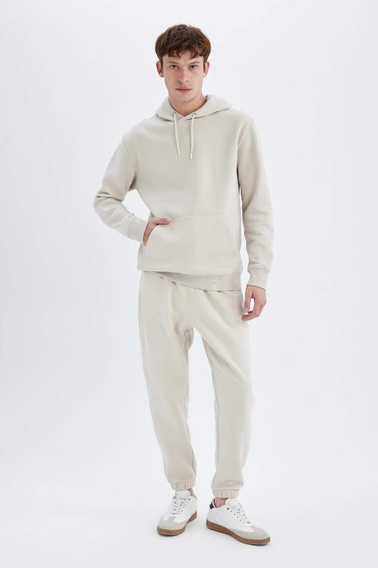 Regular Fit Hooded Soft Furry Basic Sweatshirt