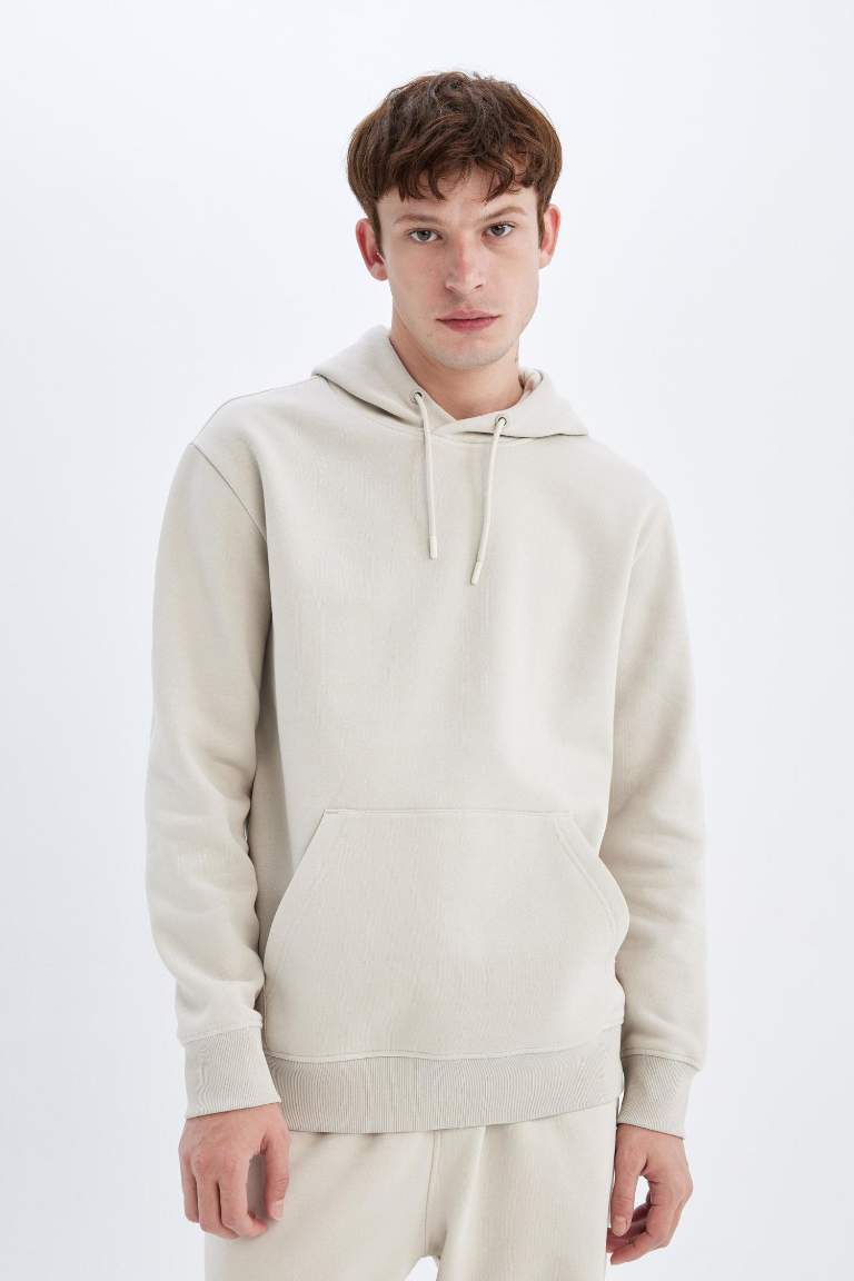 Regular Fit Hooded Soft Furry Basic Sweatshirt