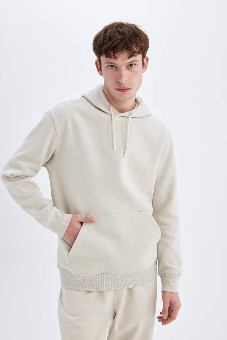 Regular Fit Hooded Soft Furry Basic Sweatshirt