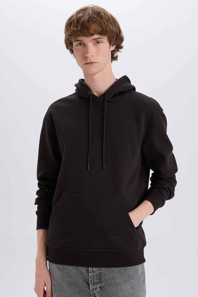 Regular Fit Hooded Soft Furry Basic Sweatshirt