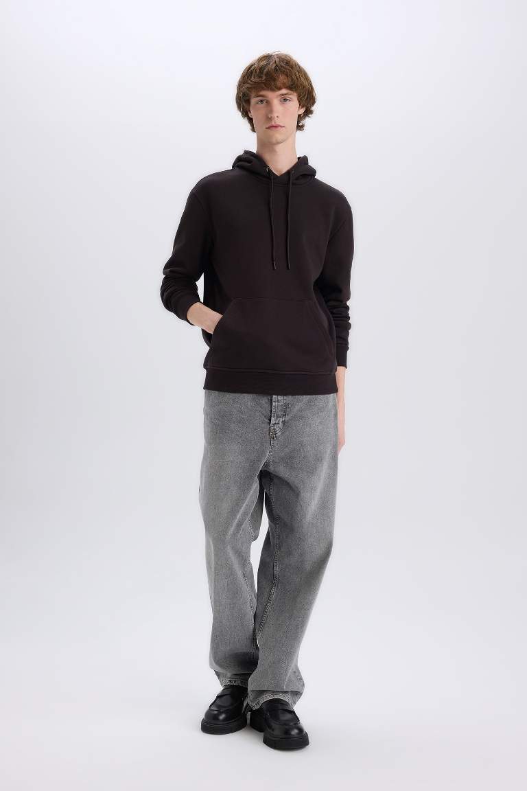 Regular Fit Hooded Soft Furry Basic Sweatshirt