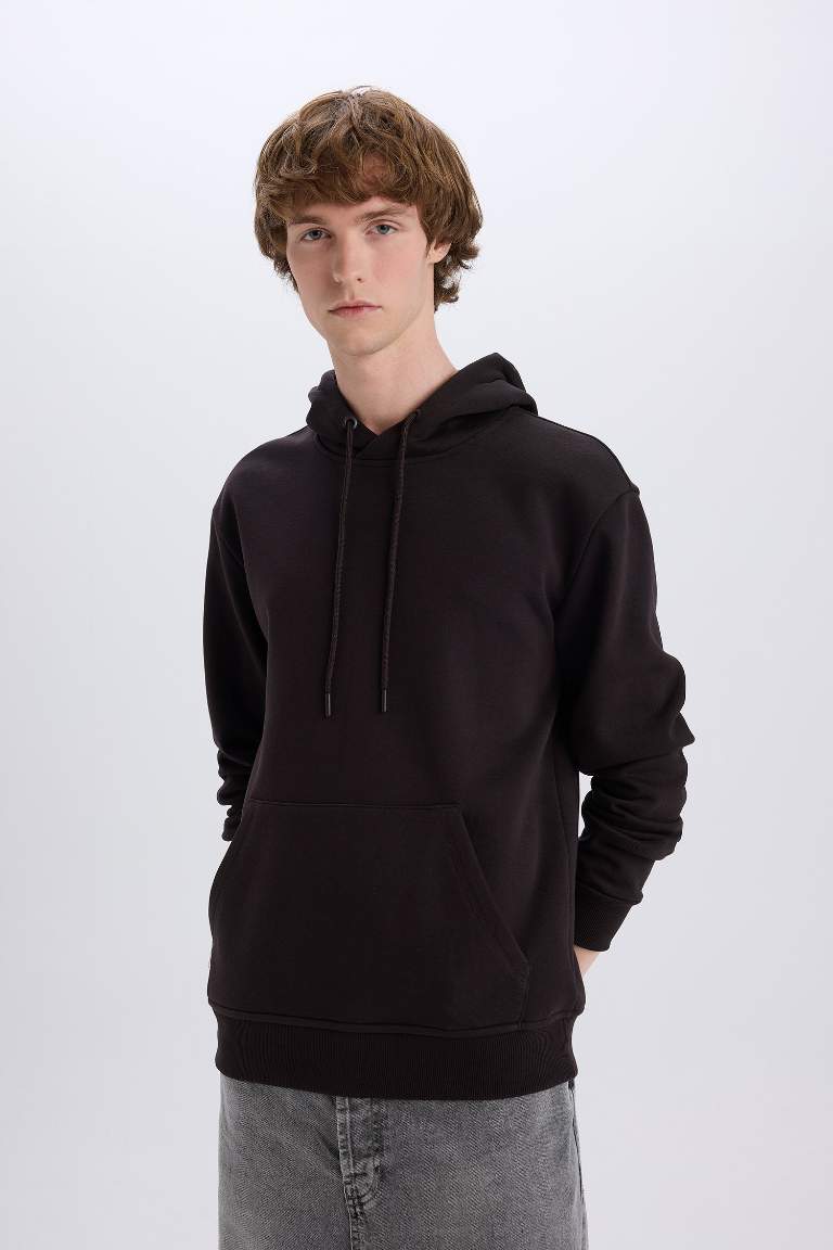 Regular Fit Hooded Soft Furry Basic Sweatshirt