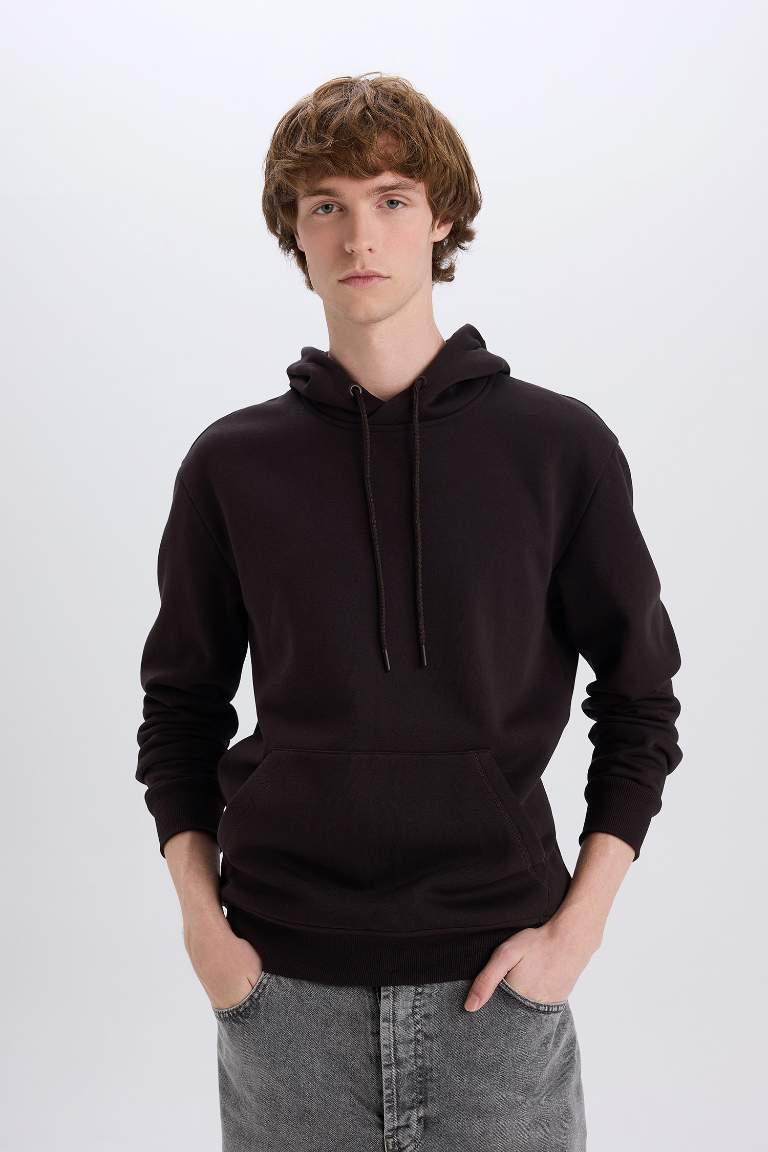 Regular Fit Hooded Soft Furry Basic Sweatshirt