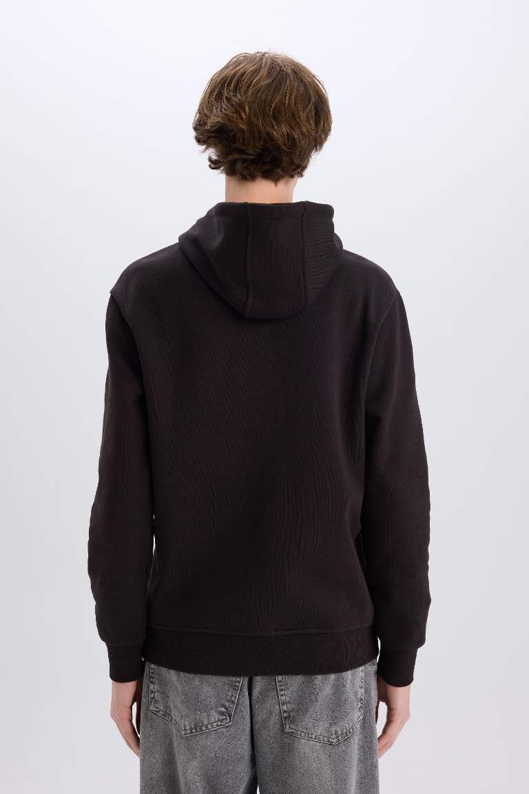 Regular Fit Hooded Soft Furry Basic Sweatshirt