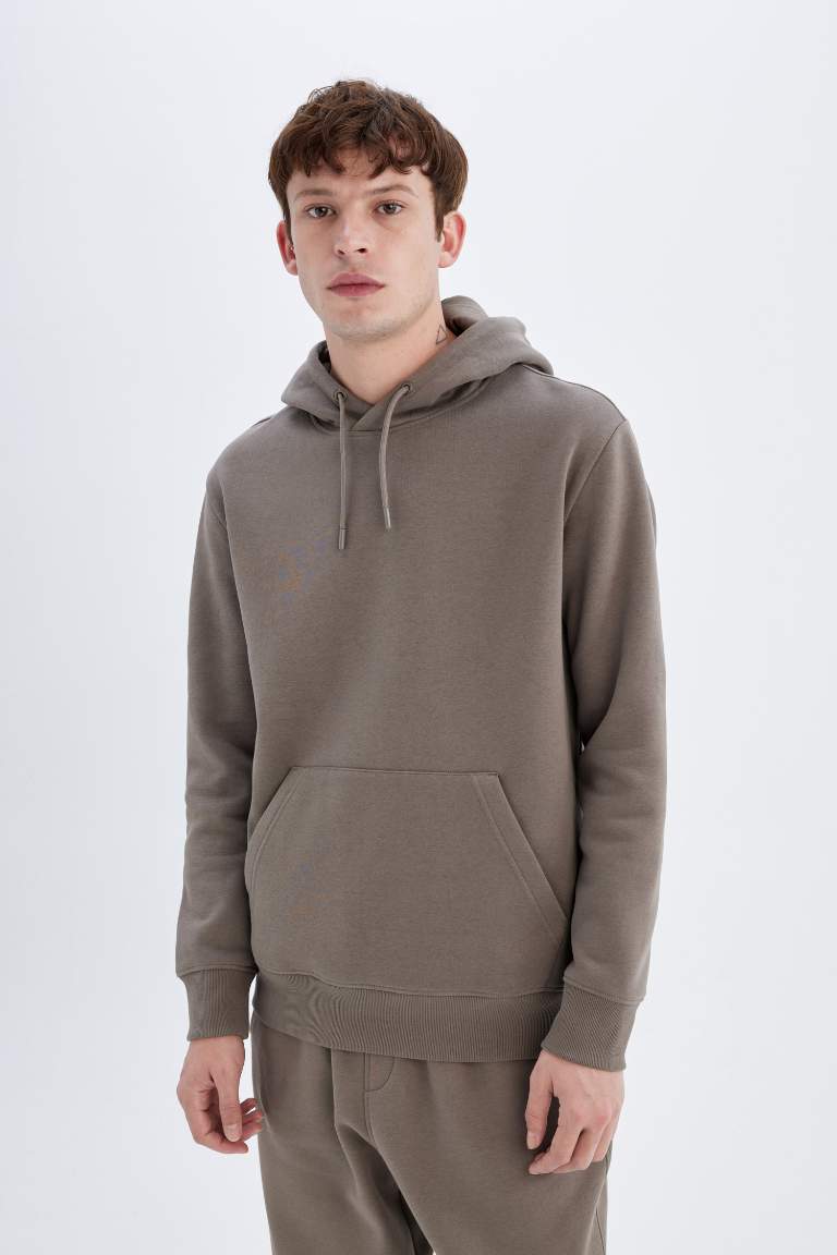 Regular Fit Hooded Soft Furry Basic Sweatshirt