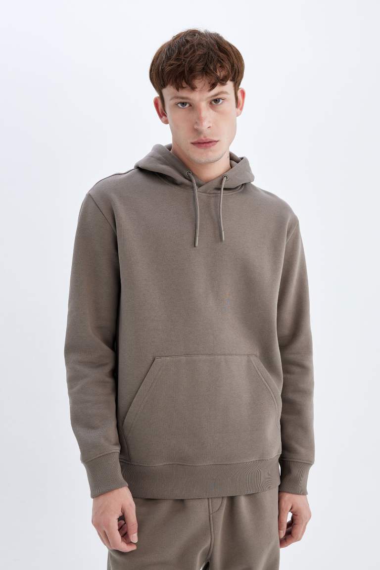 Regular Fit Hooded Soft Furry Basic Sweatshirt