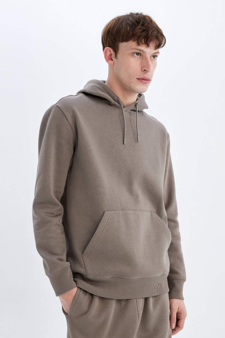 Regular Fit Hooded Soft Furry Basic Sweatshirt