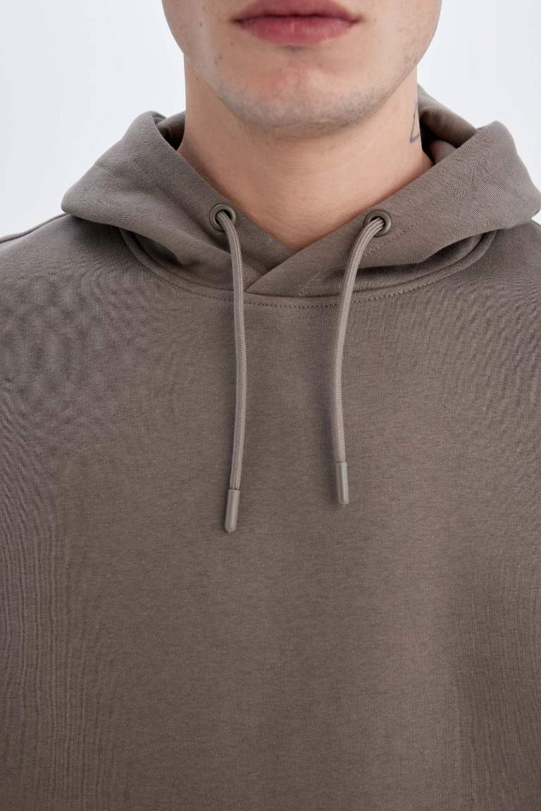 Regular Fit Hooded Soft Furry Basic Sweatshirt