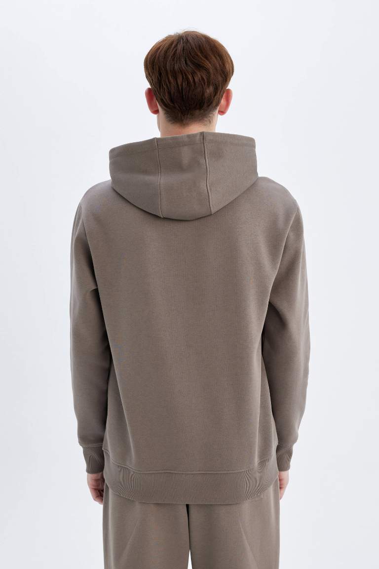 Regular Fit Hooded Soft Furry Basic Sweatshirt