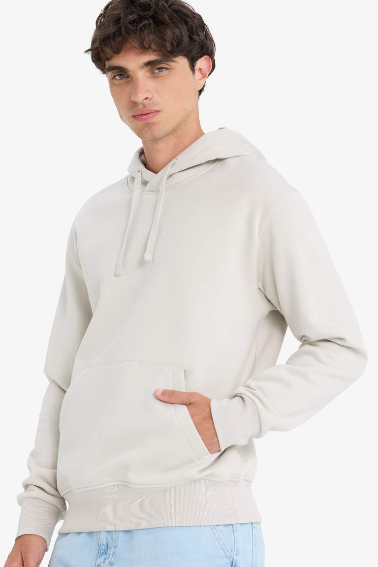 Regular Fit Kapüşonlu İçi Yumuşak Tüylü Kanguru Cepli Basic Düz Sweatshirt