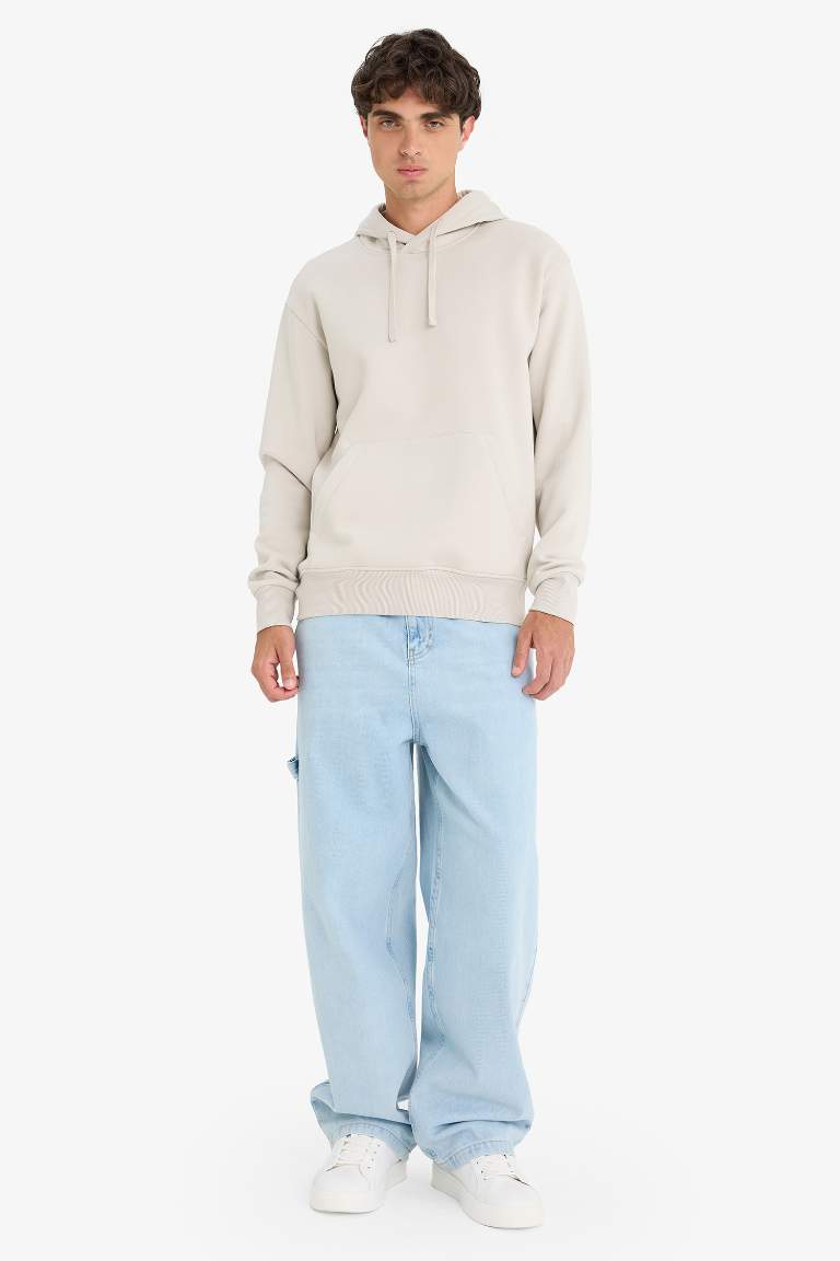 Regular Fit Kapüşonlu İçi Yumuşak Tüylü Kanguru Cepli Basic Düz Sweatshirt