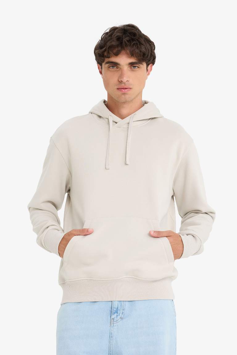 Regular Fit Kapüşonlu İçi Yumuşak Tüylü Kanguru Cepli Basic Düz Sweatshirt