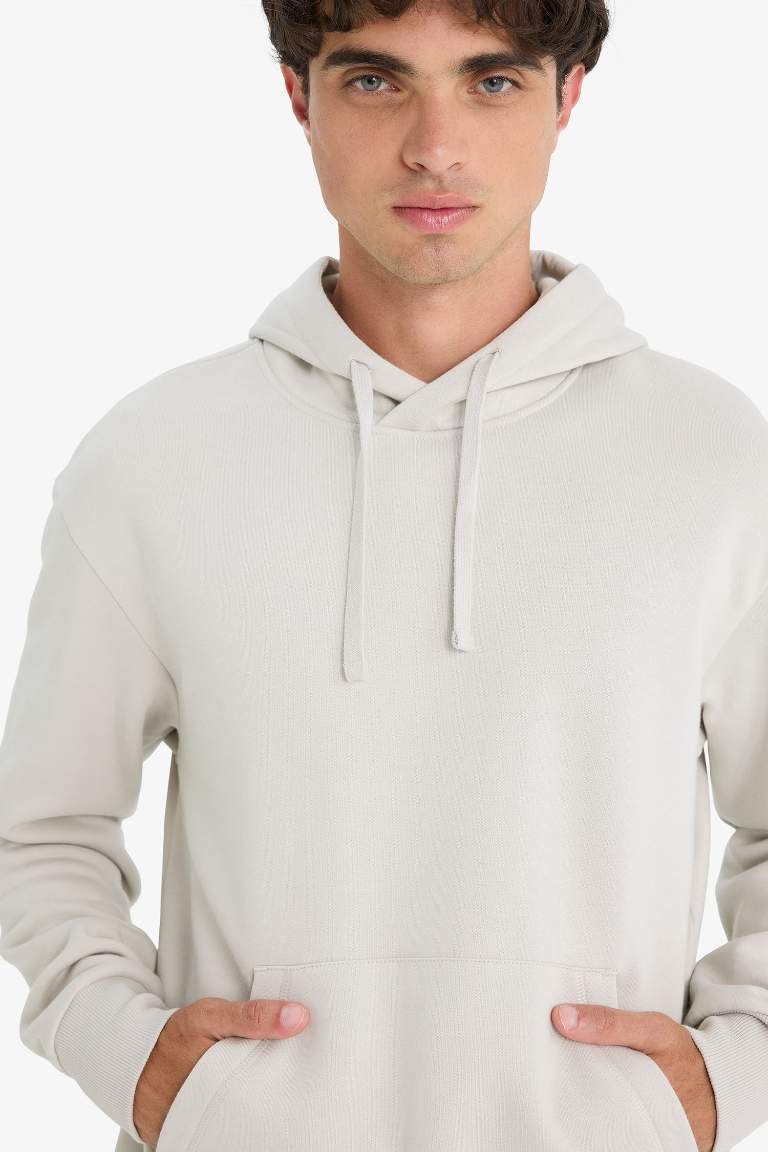 Regular Fit Kapüşonlu İçi Yumuşak Tüylü Kanguru Cepli Basic Düz Sweatshirt