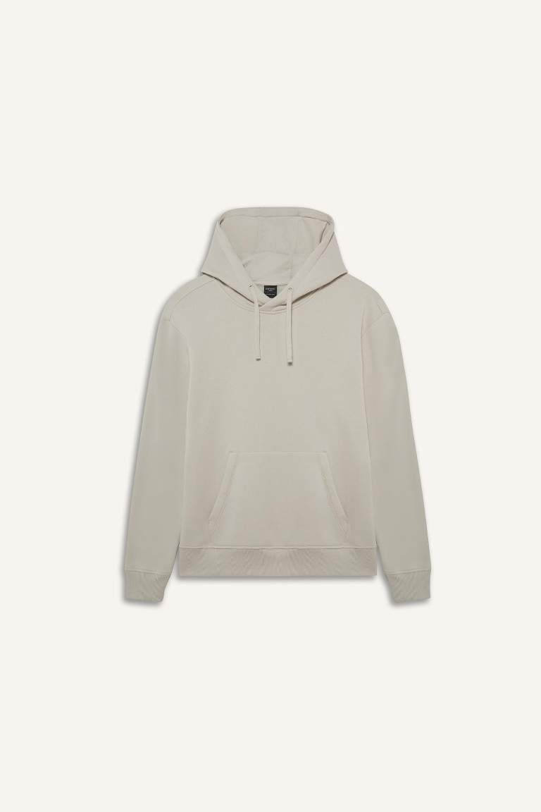 Regular Fit Kapüşonlu İçi Yumuşak Tüylü Kanguru Cepli Basic Düz Sweatshirt