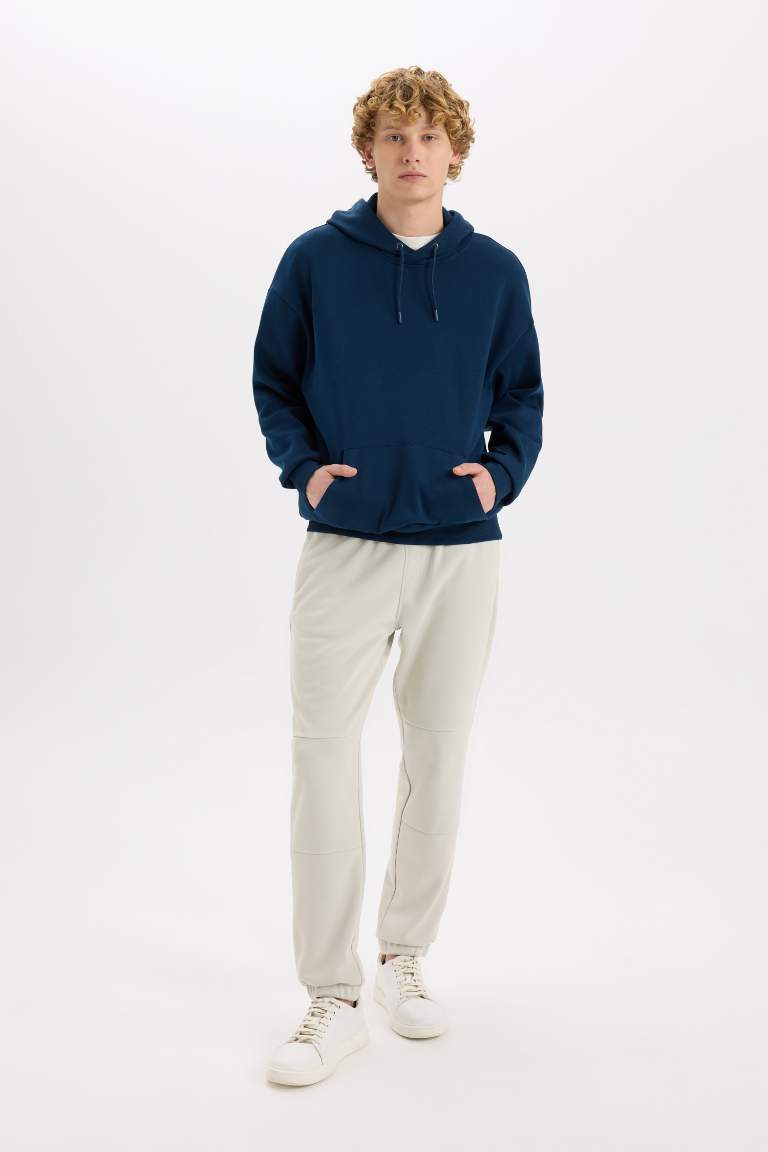 Oversize Geniş Kalıp Kapüşonlu Kanguru Cepli Basic Düz Sweatshirt