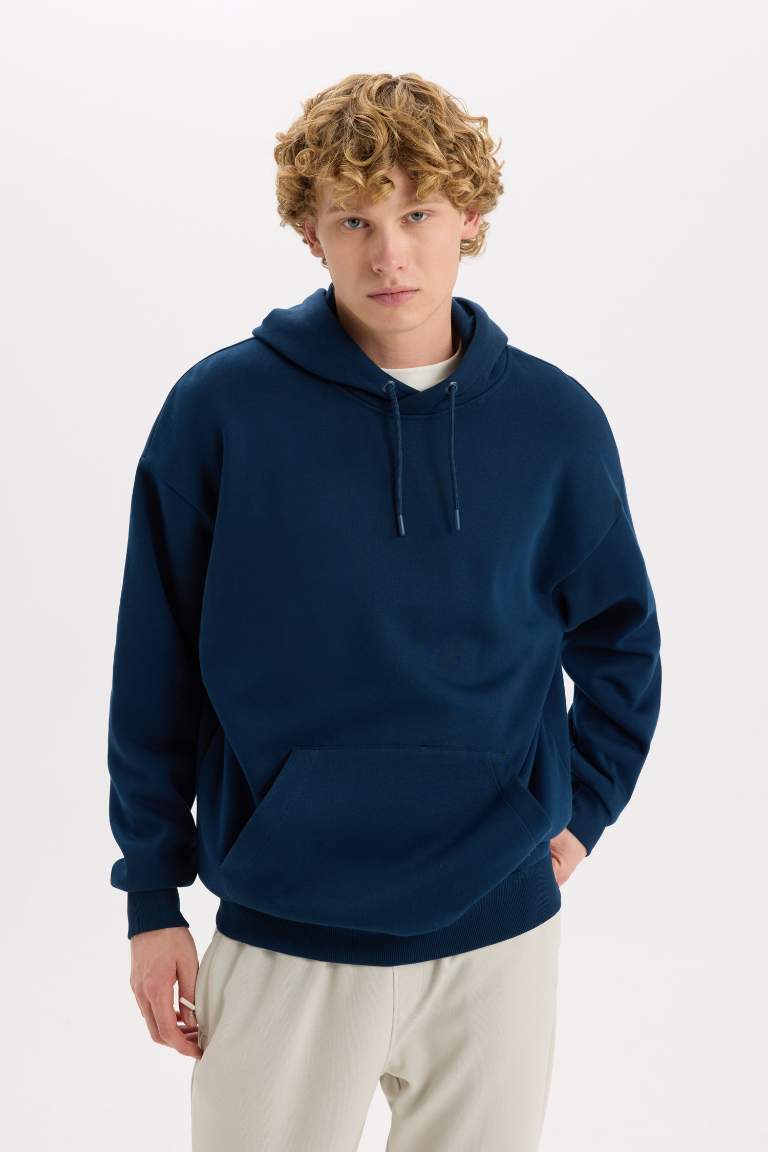 Oversize Geniş Kalıp Kapüşonlu Kanguru Cepli Basic Düz Sweatshirt