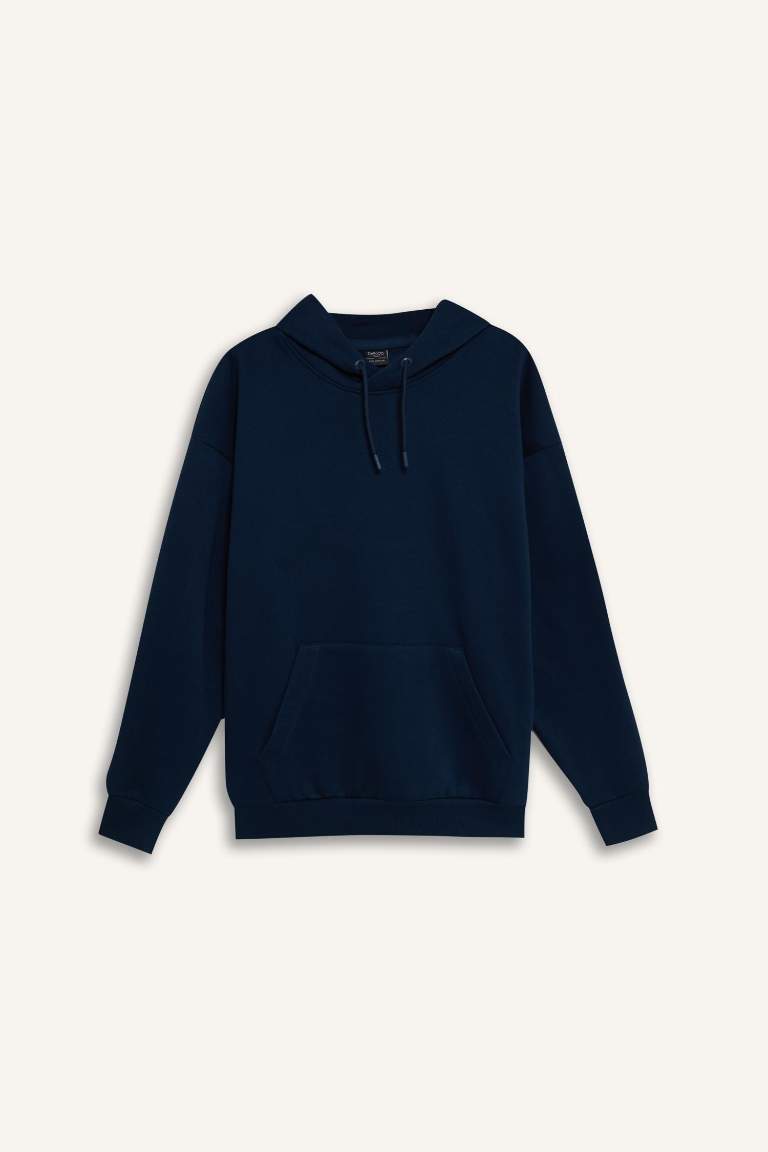 Oversize Geniş Kalıp Kapüşonlu Kanguru Cepli Basic Düz Sweatshirt