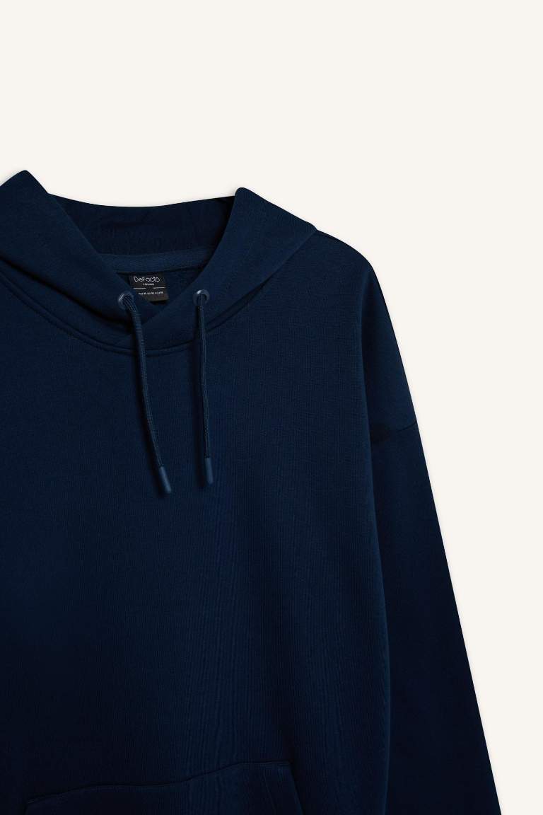Oversize Geniş Kalıp Kapüşonlu Kanguru Cepli Basic Düz Sweatshirt