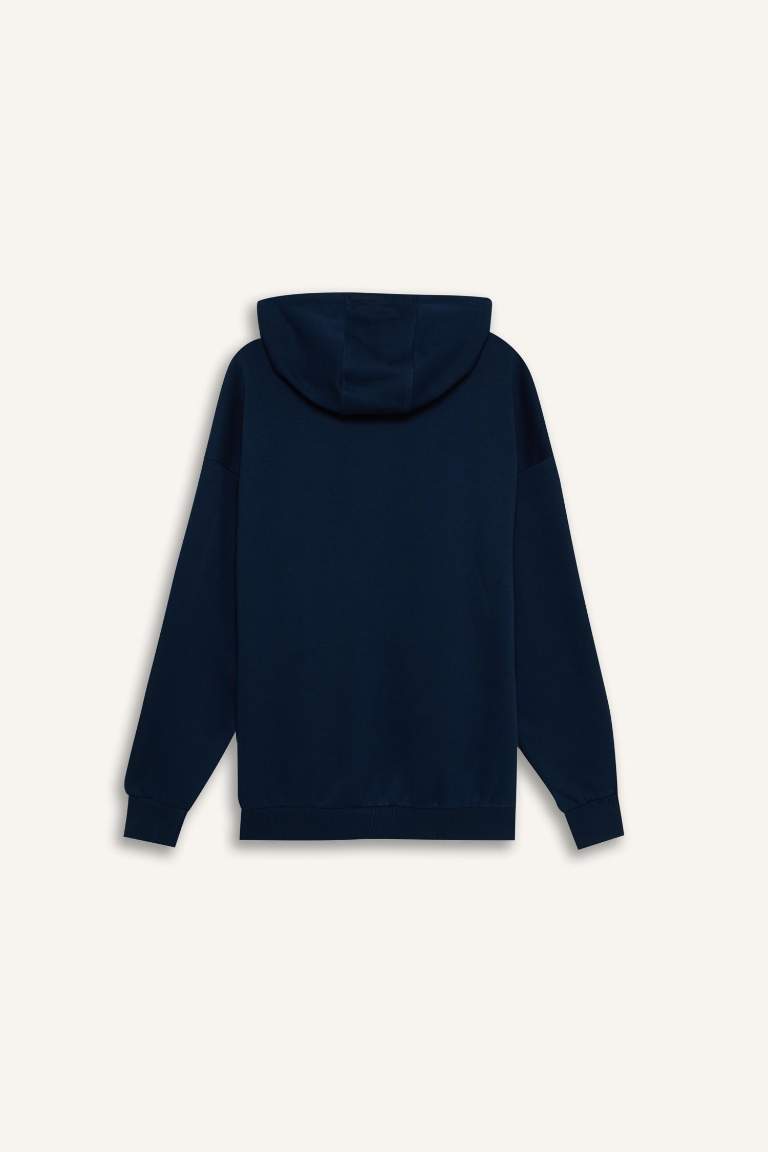 Oversize Geniş Kalıp Kapüşonlu Kanguru Cepli Basic Düz Sweatshirt