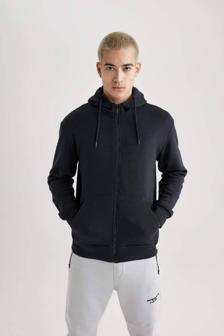 Anthracite MAN Regular Fit Hooded Cardigan with Soft Fuzzy Inside ...