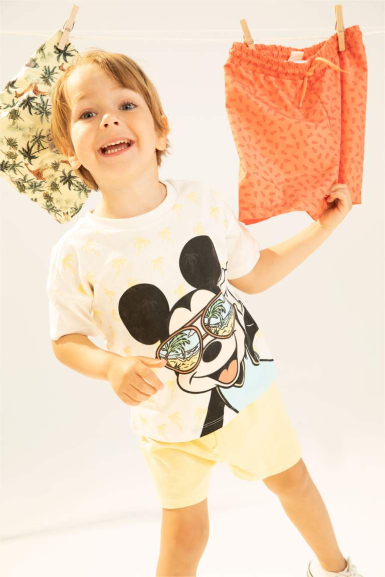 Nautinati Boys' Cotton Mickey Print T-shirt and Cargo Shorts