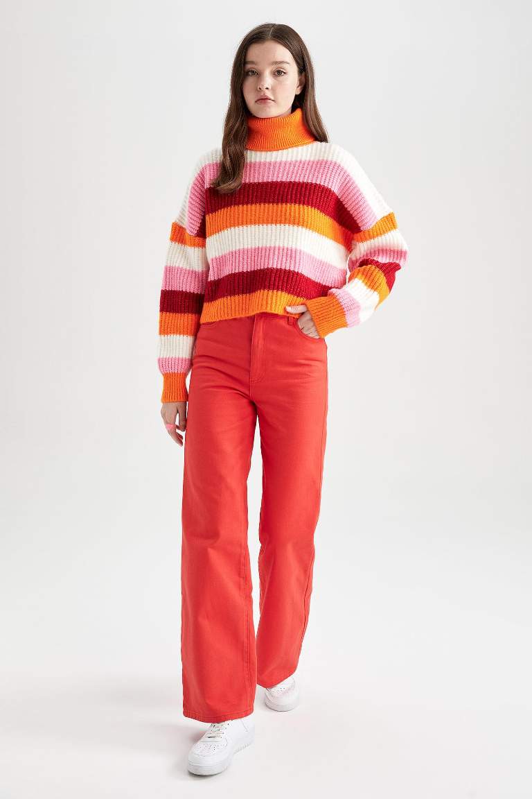 Wide Leg Gabardine Long Length Cotton Trousers