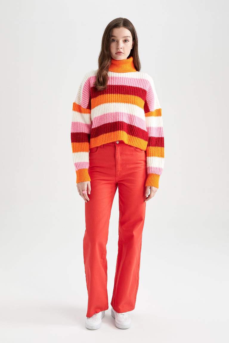 Wide Leg Gabardine Long Length Cotton Trousers