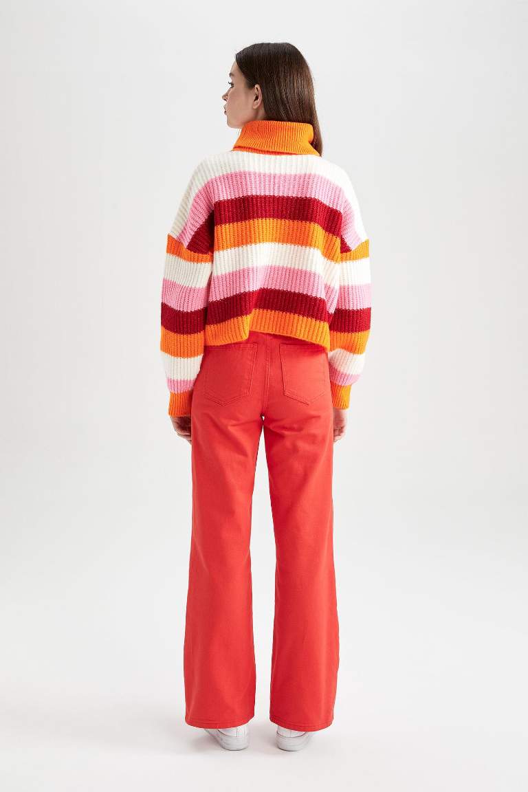 Wide Leg Gabardine Long Length Cotton Trousers