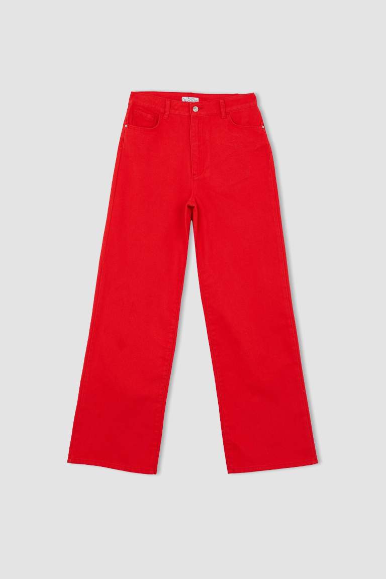 Wide Leg Gabardine Long Length Cotton Trousers