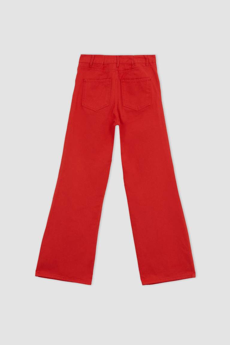 Wide Leg Gabardine Long Length Cotton Trousers